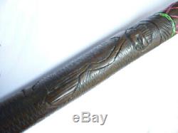 Antique African Hand-Carved Wooden Staff Walking Stick Animal Human Figures 96cm