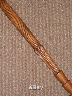 Antique African Tribal Hand-carved Crown & Elephant Wooden Walking Stick 88cm