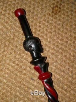 Antique African Tribal Wooden Twisted Walking Stick/Cane With Man's Face/Head