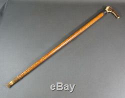 Antique Black Forest Deer Stag Horn Sterling Silver Wooden Walking Stick Cane