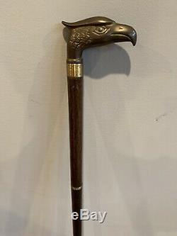 Antique Brass Bronze Eagle Head Wooden Walking Stick Cane Smuggling 3 Piece VF