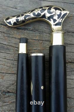Antique Brass Victorian Handle Wooden Vintage Style Walking Stick Cane Designer