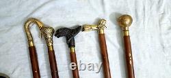 Antique Brass Walking Stick Different Handle Wooden Cane Victorian Lot of 5 Pcs