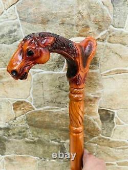 Antique Brass Wooden Walking Stick Vintage Horse Head Handle Exclusive Designed