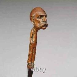 Antique Cane Clemenceau Walking Stick France Carved Statesman Art Hand head Rare