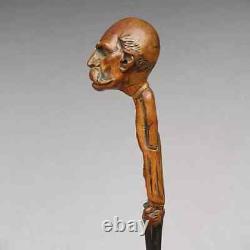 Antique Cane Clemenceau Walking Stick France Carved Statesman Art Hand head Rare