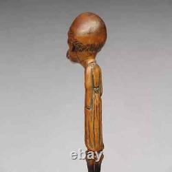 Antique Cane Clemenceau Walking Stick France Carved Statesman Art Hand head Rare