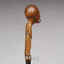 Antique Cane Clemenceau Walking Stick France Carved Statesman Art Hand head Rare