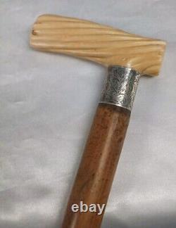 Antique Cane Walking Stick Maple withSterling Silver Collar