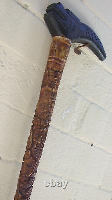 Antique Carved Resin Chinese Walking Stick /Wooden Dragon Handle Cane