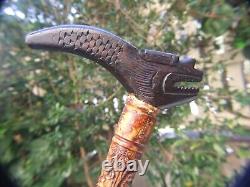 Antique Carved Resin Chinese Walking Stick /Wooden Dragon Handle Cane