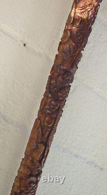 Antique Carved Resin Chinese Walking Stick /Wooden Dragon Handle Cane