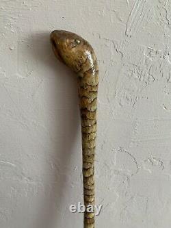 Antique Carved Wooden Cane Snake Walking Stick Glossy Finish 36.5 tall