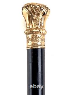 Antique Gold-Filled Knob / Handle Black Ebony Wood Cane, Walking Stick 36