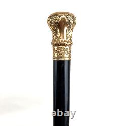 Antique Gold-Filled Knob / Handle Black Ebony Wood Cane, Walking Stick 36