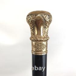 Antique Gold-Filled Knob / Handle Black Ebony Wood Cane, Walking Stick 36