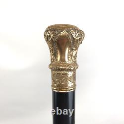 Antique Gold-Filled Knob / Handle Black Ebony Wood Cane, Walking Stick 36