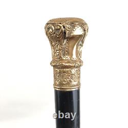 Antique Gold-Filled Knob / Handle Black Ebony Wood Cane, Walking Stick 36