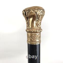 Antique Gold-Filled Knob / Handle Black Ebony Wood Cane, Walking Stick 36