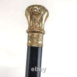 Antique Gold-Filled Knob / Handle Black Ebony Wood Cane, Walking Stick 36