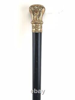 Antique Gold-Filled Knob / Handle Black Ebony Wood Cane, Walking Stick 36