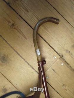 Antique H/m Silver 1904 Wooden Tripod Walking Stick With Leather Seat. (hatton)