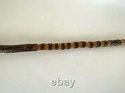 Antique Hand Carved Wooden Cane Walking Stick Expertly Carved Handle Old Sturdy