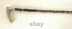 Antique Hand Carved Wooden Cane Walking Stick Expertly Carved Handle Old Sturdy