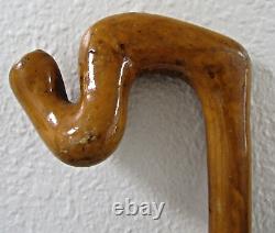 Antique Handcrafted Curled Wood Handle Wooden Walking Stick Cane