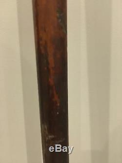 Antique Old Carved Brass Metal Collar Wooden Walking Stick