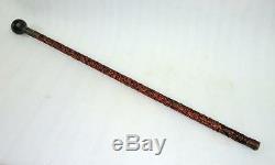 Antique Old Collectible Hand Crafted Wooden Copper Wire Tribal Walking Stick