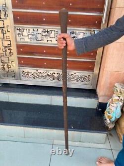 Antique Old Iron Wooden Hand Crafted Walking Safety Stick Mace