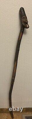 Antique Old Mans Face Carving Wooden Walking Stick Cane- 39 American Folk Art