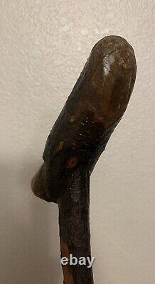 Antique Old Mans Face Carving Wooden Walking Stick Cane- 39 American Folk Art