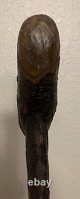 Antique Old Mans Face Carving Wooden Walking Stick Cane- 39 American Folk Art