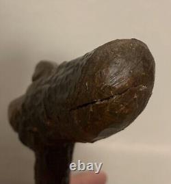 Antique Old Mans Face Carving Wooden Walking Stick Cane- 39 American Folk Art