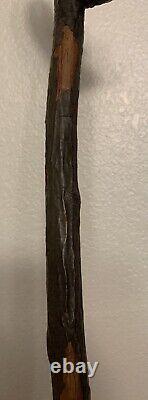 Antique Old Mans Face Carving Wooden Walking Stick Cane- 39 American Folk Art