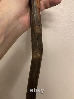 Antique Old Mans Face Carving Wooden Walking Stick Cane- 39 American Folk Art