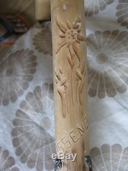 Antique Old Vintage Wooden Walking Stick Cane With Badge Swiss Weissenburgh