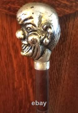 Antique Old Wooden Walking Stick Cane Silver Tone Head Late 19th Century