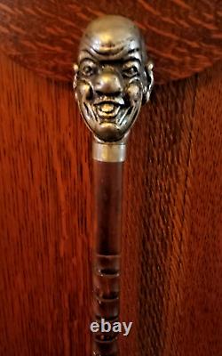 Antique Old Wooden Walking Stick Cane Silver Tone Head Late 19th Century