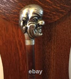 Antique Old Wooden Walking Stick Cane Silver Tone Head Late 19th Century