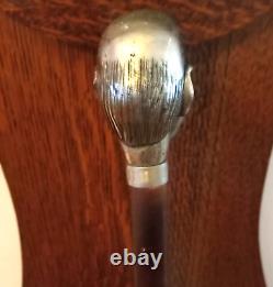 Antique Old Wooden Walking Stick Cane Silver Tone Head Late 19th Century