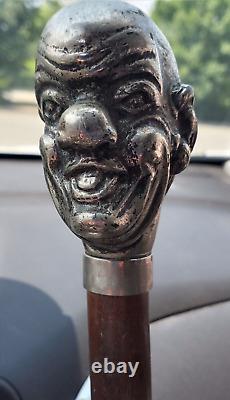 Antique Old Wooden Walking Stick Cane Silver Tone Head Late 19th Century