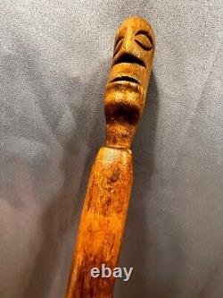 Antique Primitive Wooden Walking Stick Cane Unique Tribal