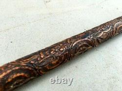 Antique Rare Wooden Hand Carved Unique Design Old Man/Woman Walking Stick