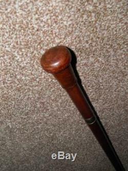 Antique Rounded Wooden Topped Gents Rosewood Gadget Walking Stick/Cane 89.5cm