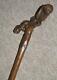 Antique Rustic Hand-carved Wooden Monkey Perched On Branch Walking Stick/cane