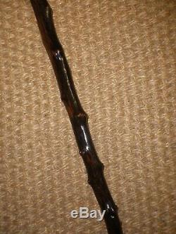 Antique Rustic Wooden Walking Cane/Stick With Hand Carved Face With Glass Eyes