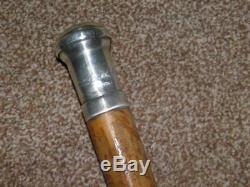 Antique Silver Plate Wooden Walking Stick/Cane With Inscribed Top'H. P